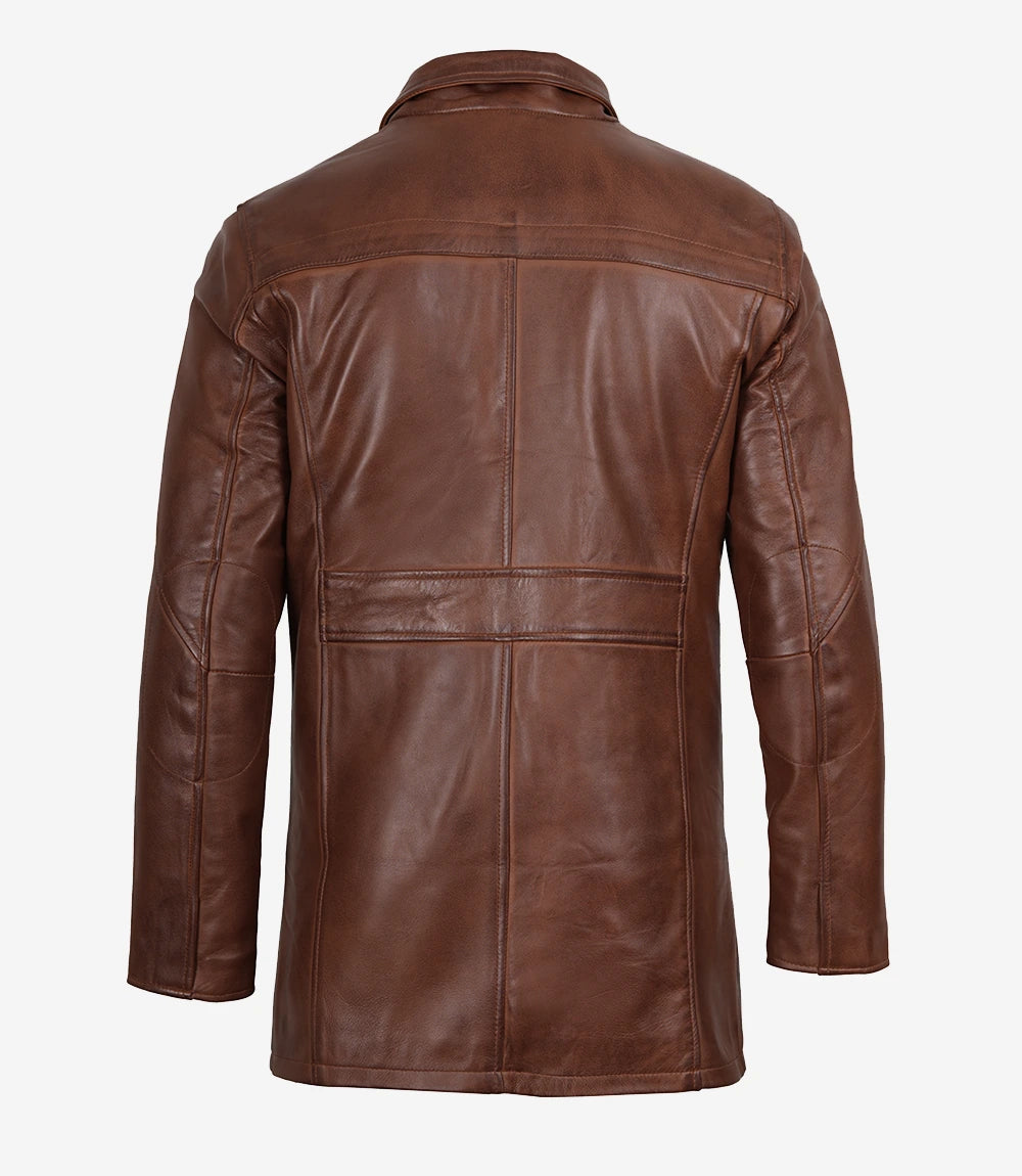 Men's Vintage Cognac Leather Car Coat
