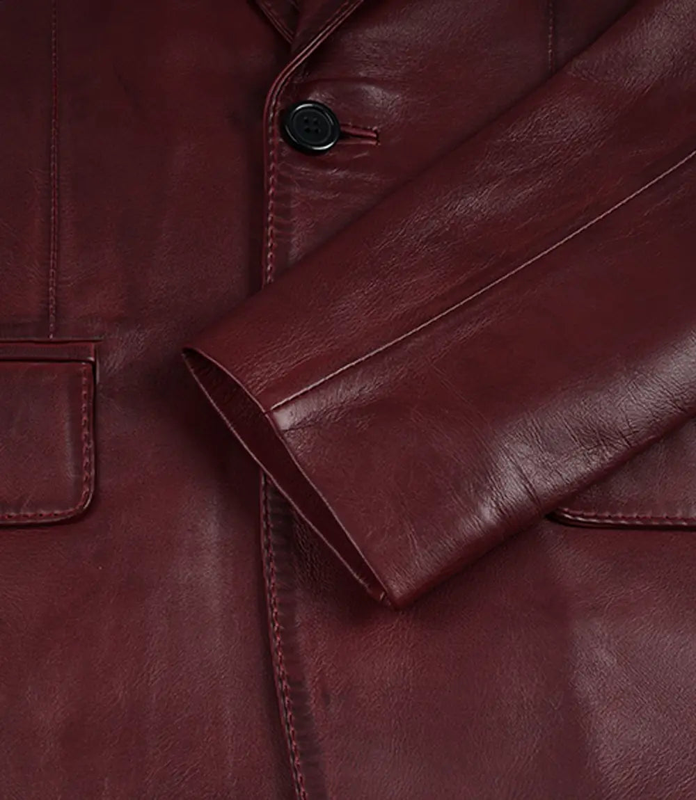 Men's Real Lambskin Burgundy Wax Leather Blazer