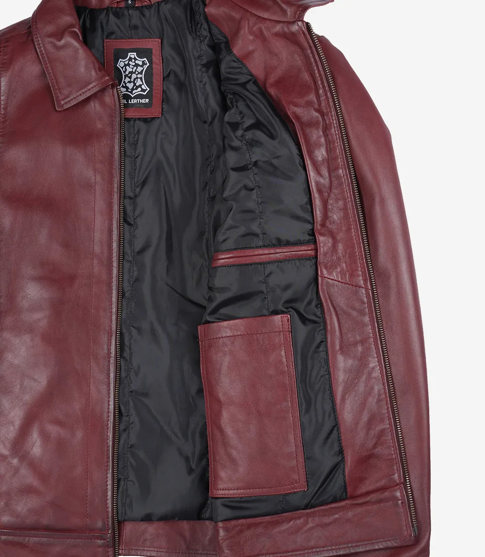 Arya Men's Burgundy Leather Harrington Jacket — Waxed