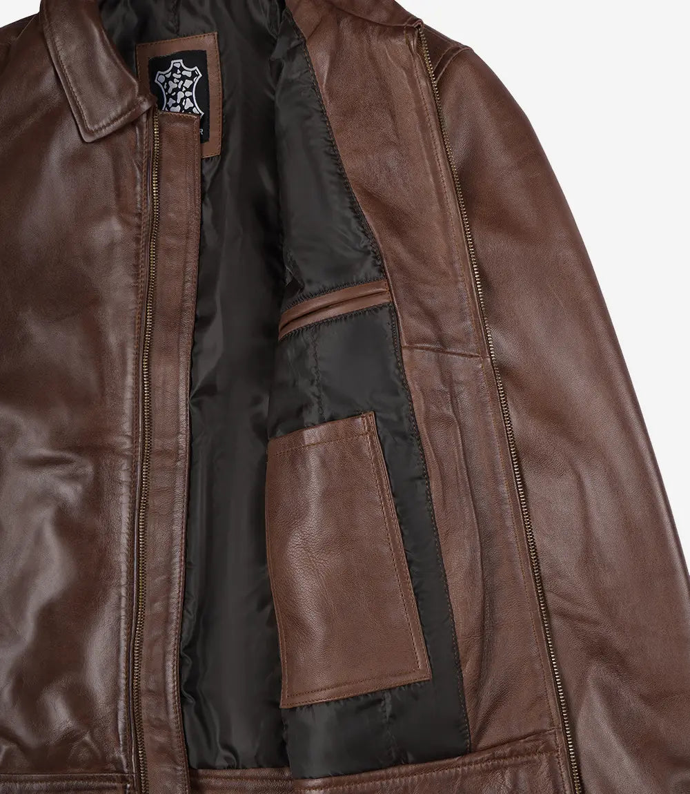 Arya Men's Cognac Brown Real Leather Biker Jacket