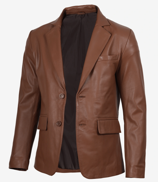 Men's Cognac Brown Leather Blazer Jacket