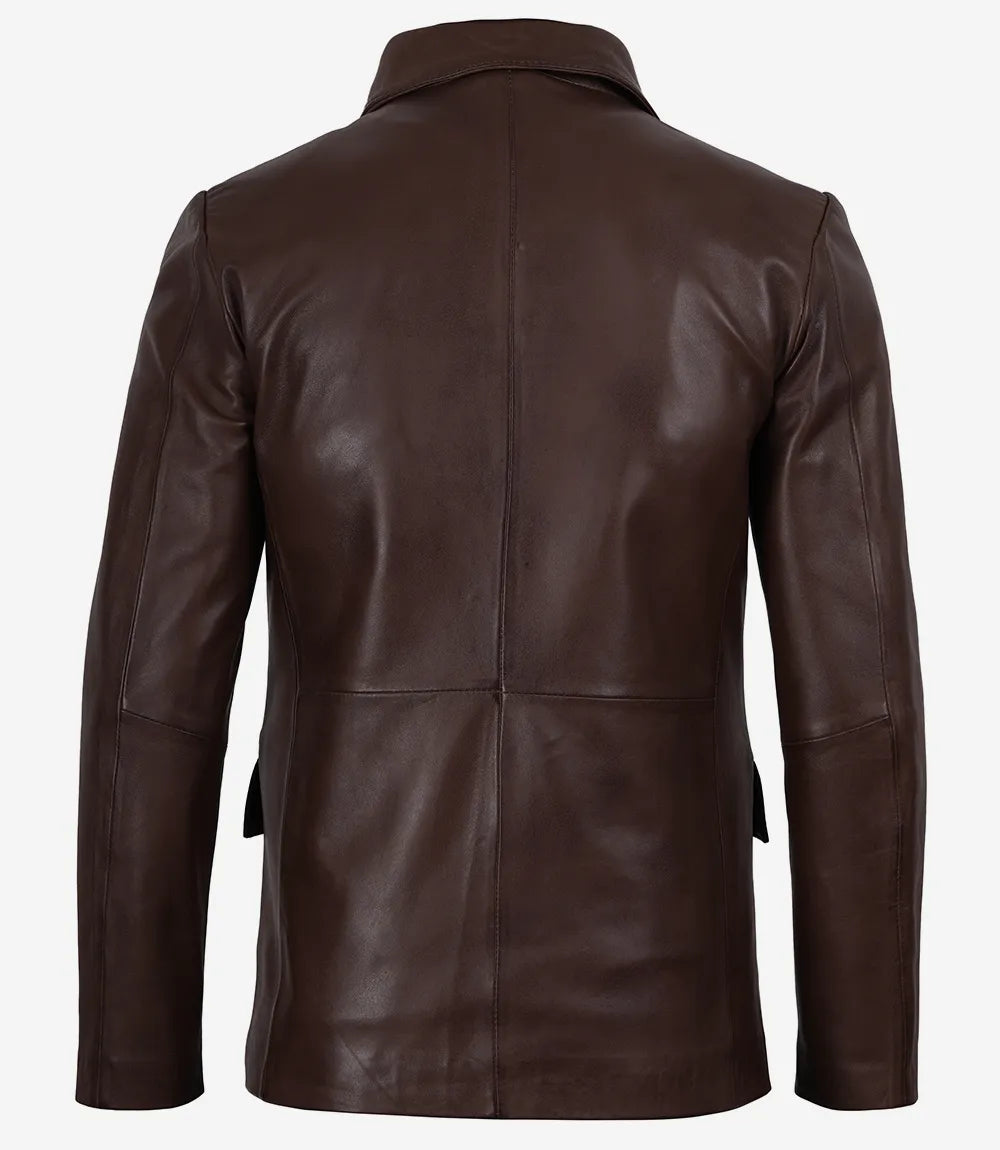 Men's Dark Brown Lambskin Leather Two Button Blazer