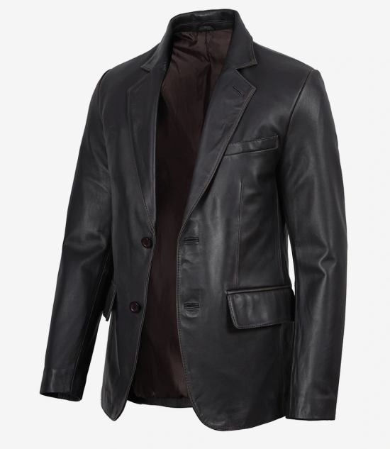 Men's Vintage Dark Brown Rub-Off Real Leather Blazer