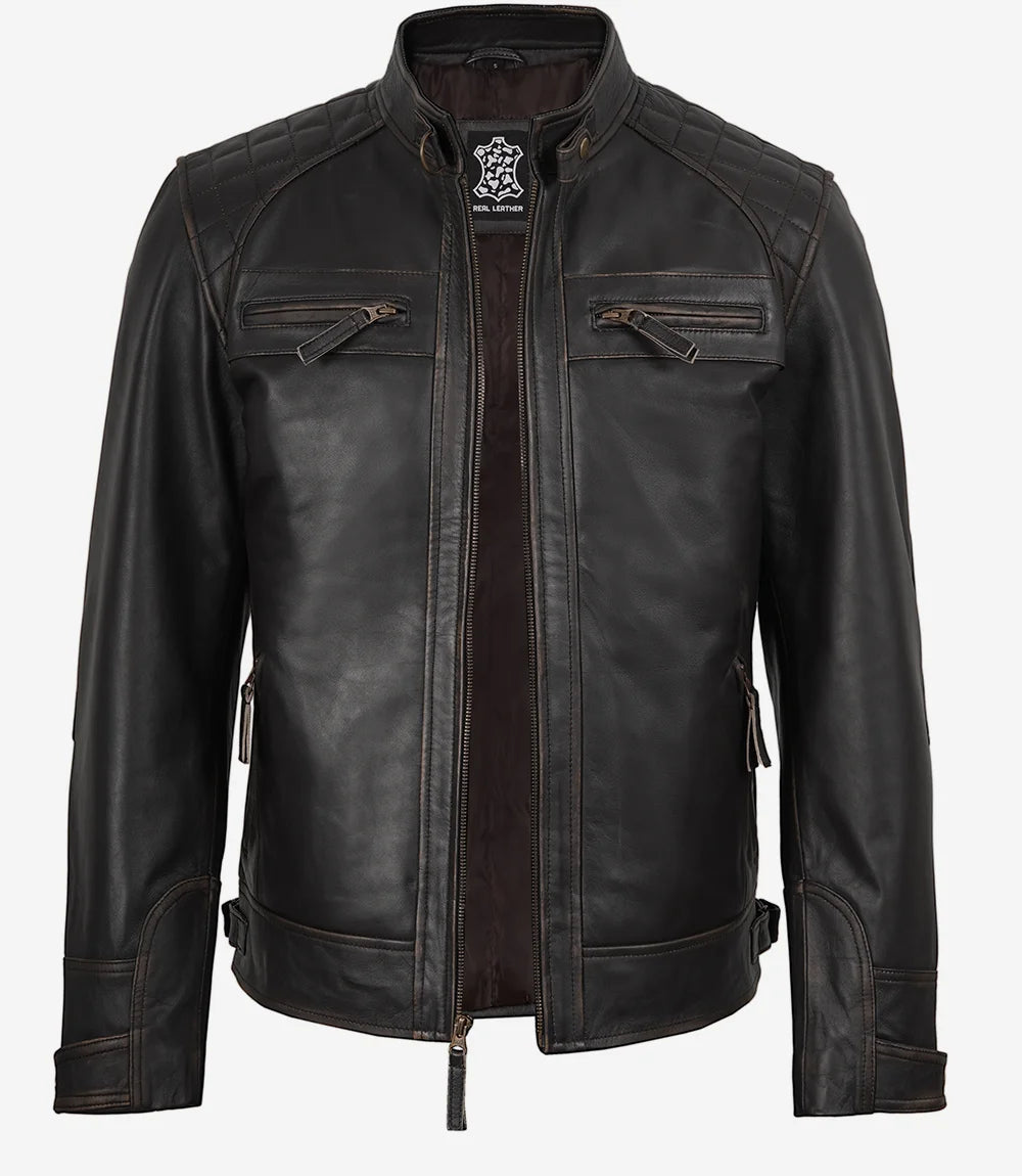 Men's Vintage Dark Brown Cafe Racer Leather Jacket
