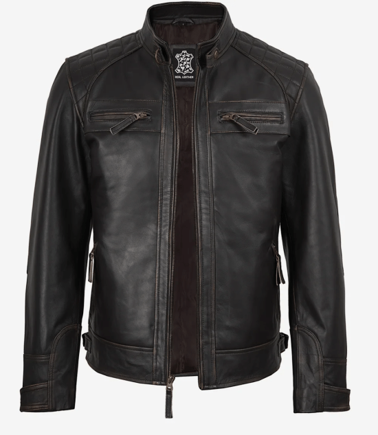 Men's Vintage Dark Brown Cafe Racer Leather Jacket