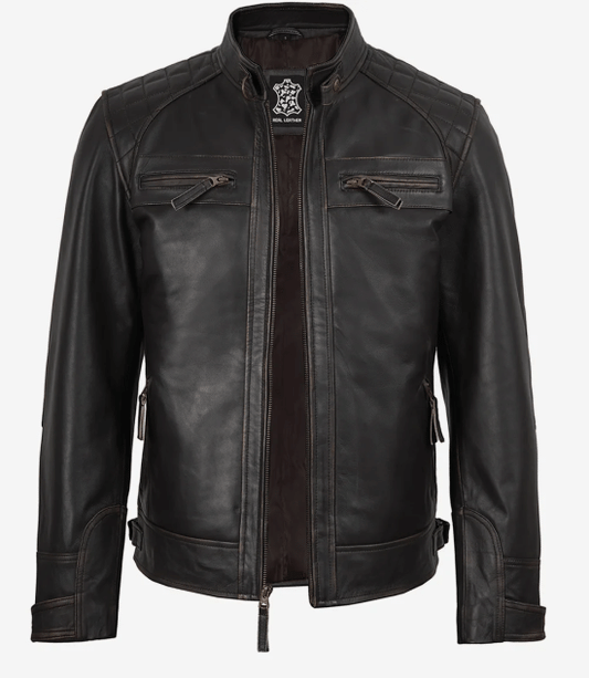 Men's Vintage Dark Brown Cafe Racer Leather Jacket