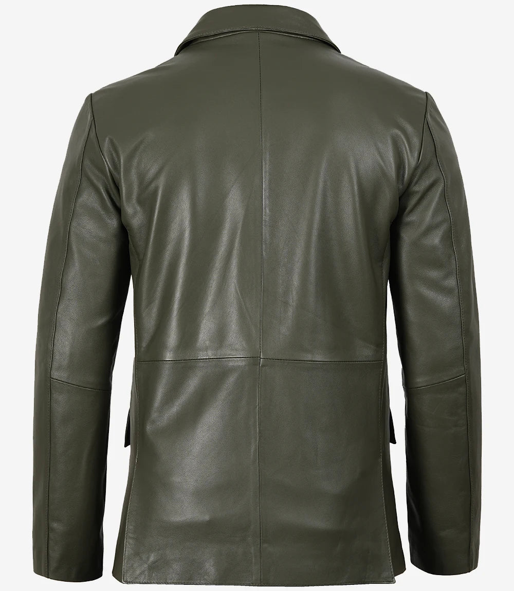 Men's Dark Green Blazer Real Leather Jacket