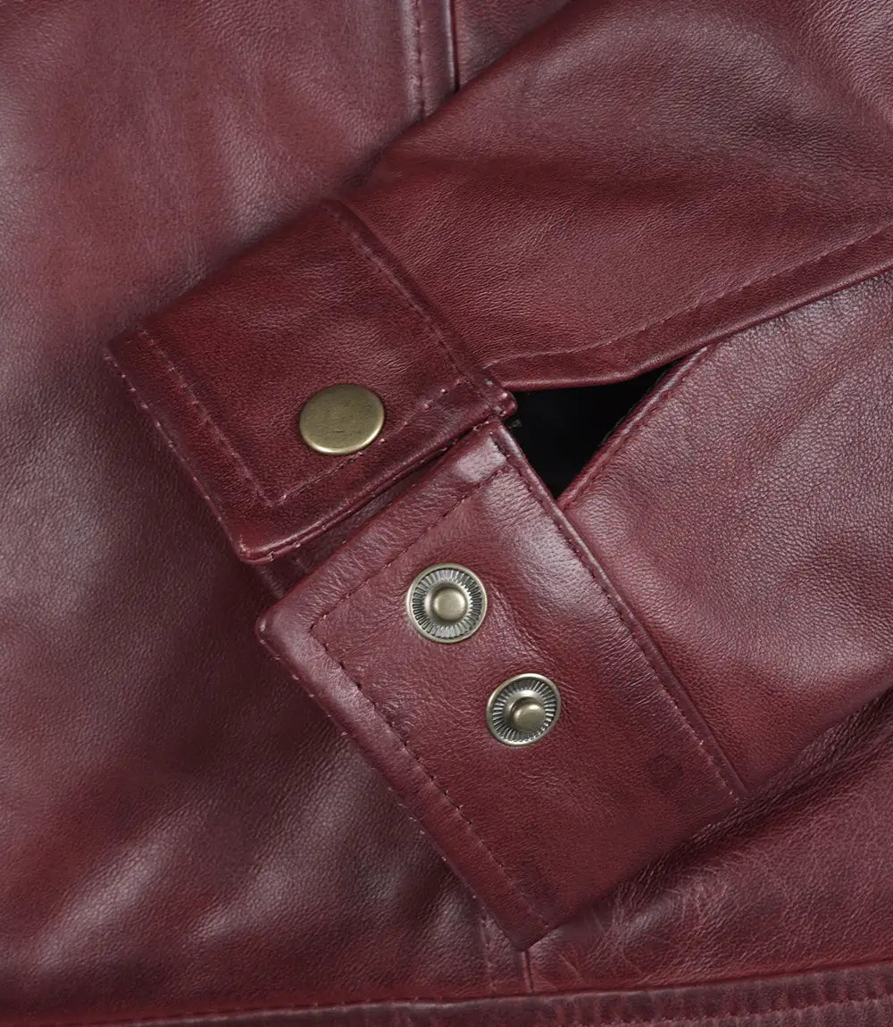 Arya Men's Burgundy Leather Harrington Jacket — Waxed