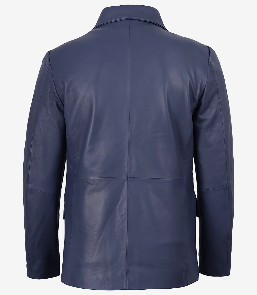 Men's Real Lambskin Blue Two Button Leather Blazer
