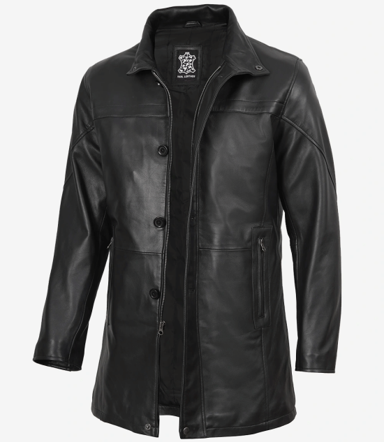 Men's Real Lambskin Black Leather Car Coat