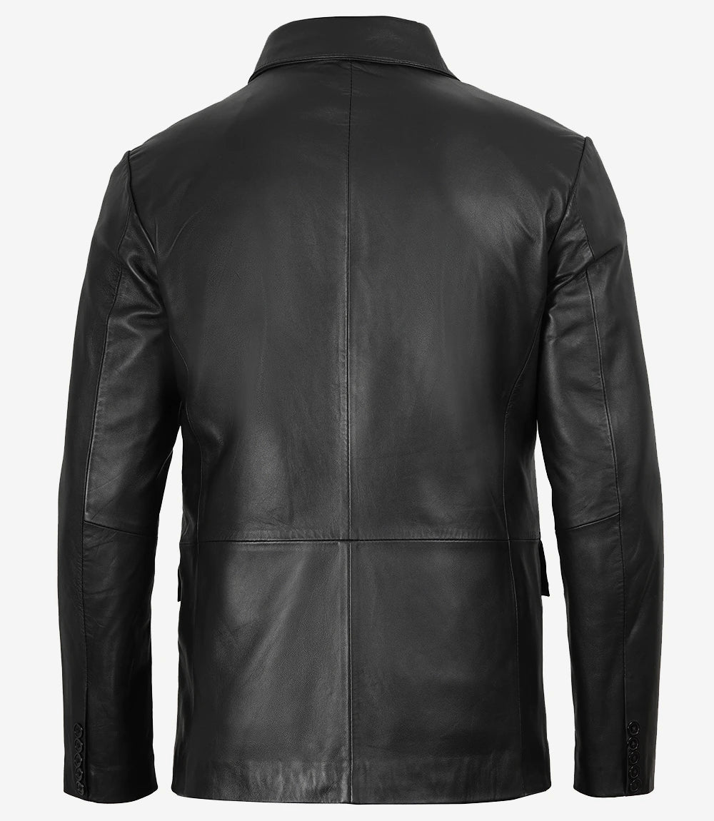 Arya — Men's Black Two-Button Leather Blazer