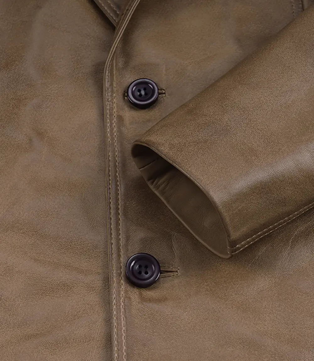Men's Two Button Camel Wax Lambskin Leather Blazer