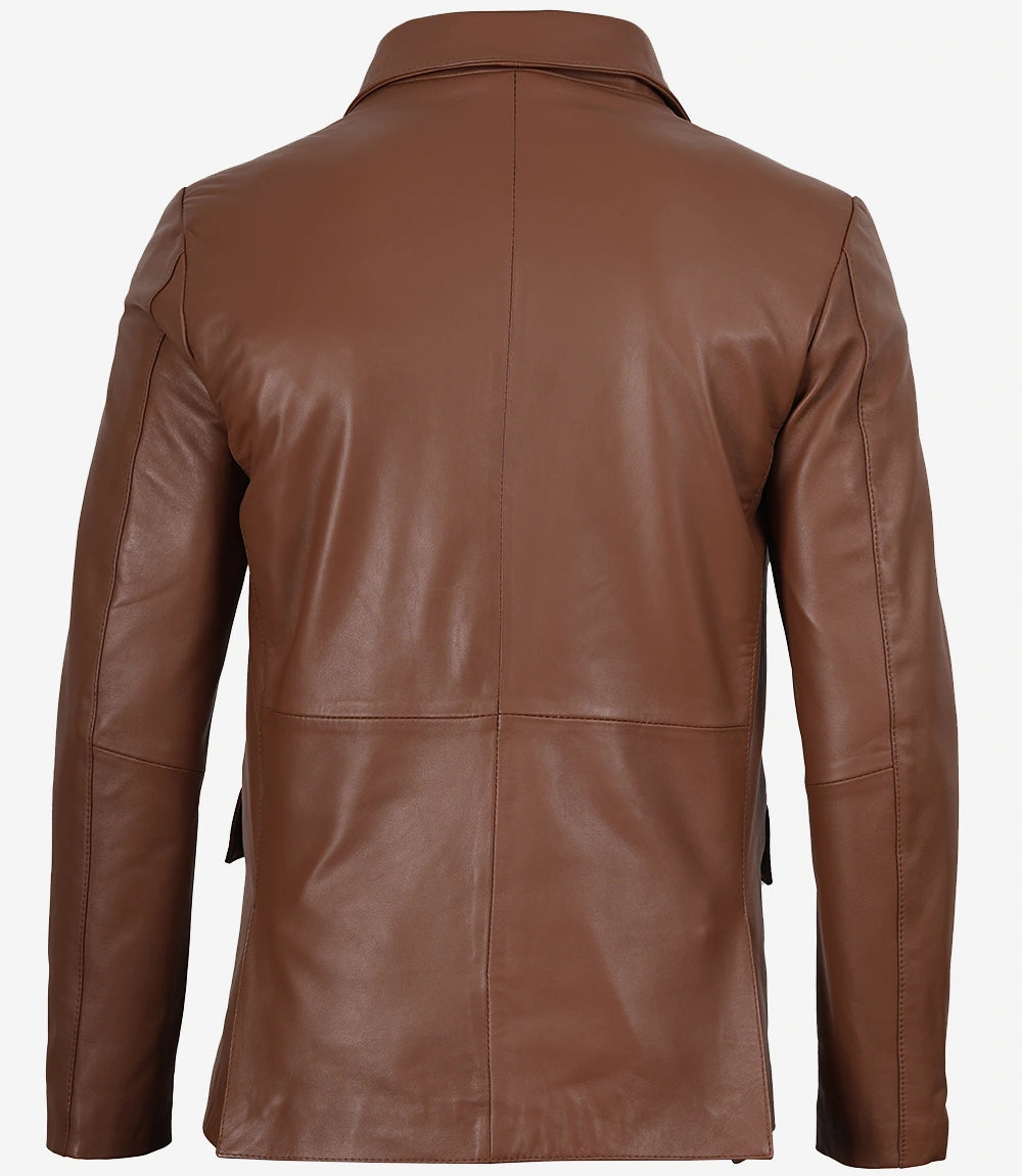 Men's Cognac Brown Leather Blazer Jacket