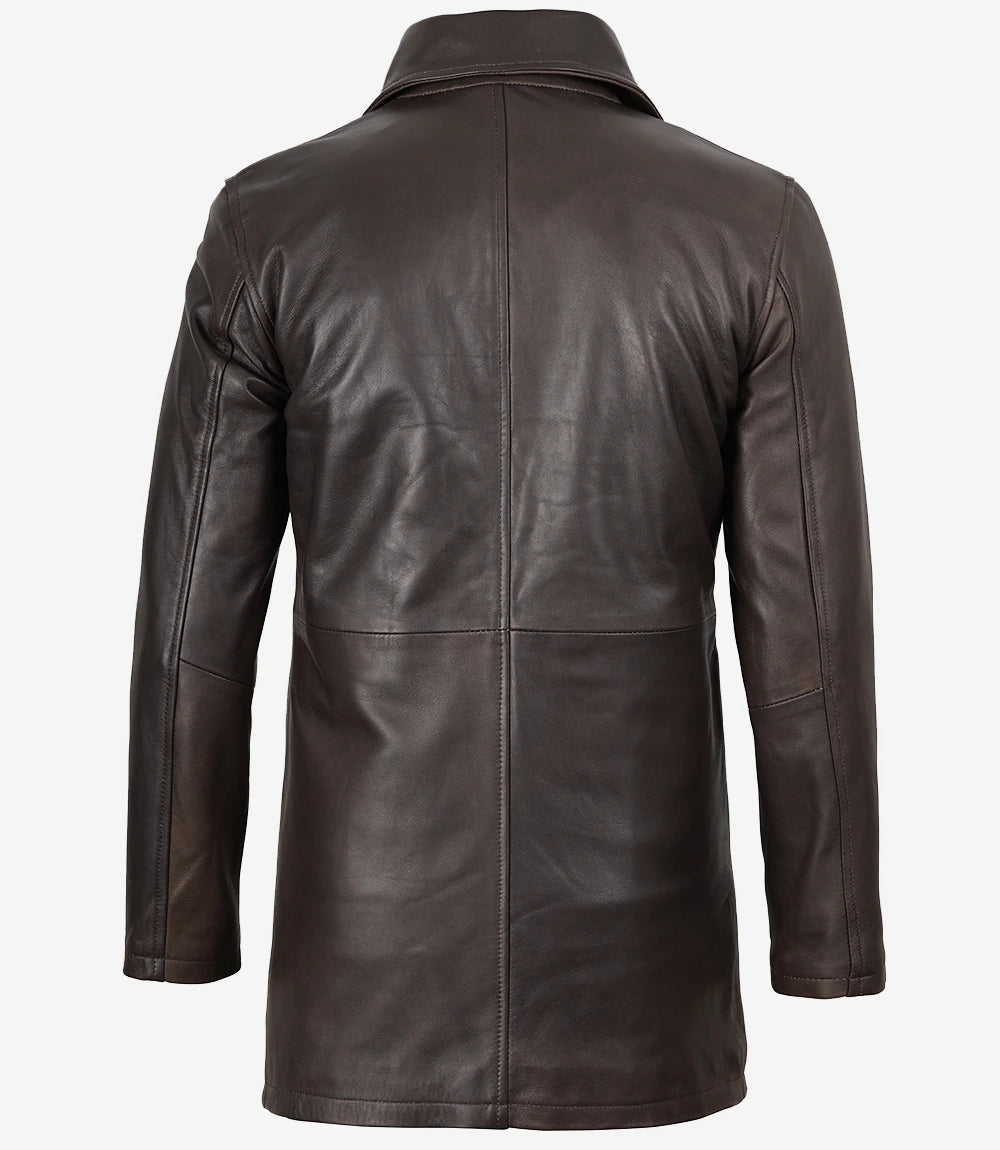 Men's Dark Brown Vintage Real Leather Car Coat