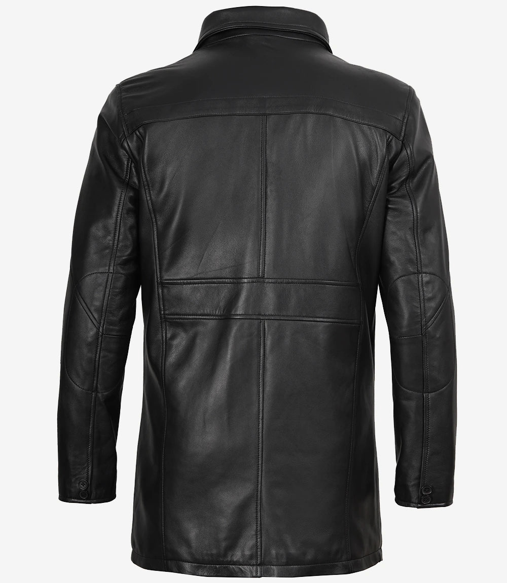 Men's Real Lambskin Black Leather Car Coat
