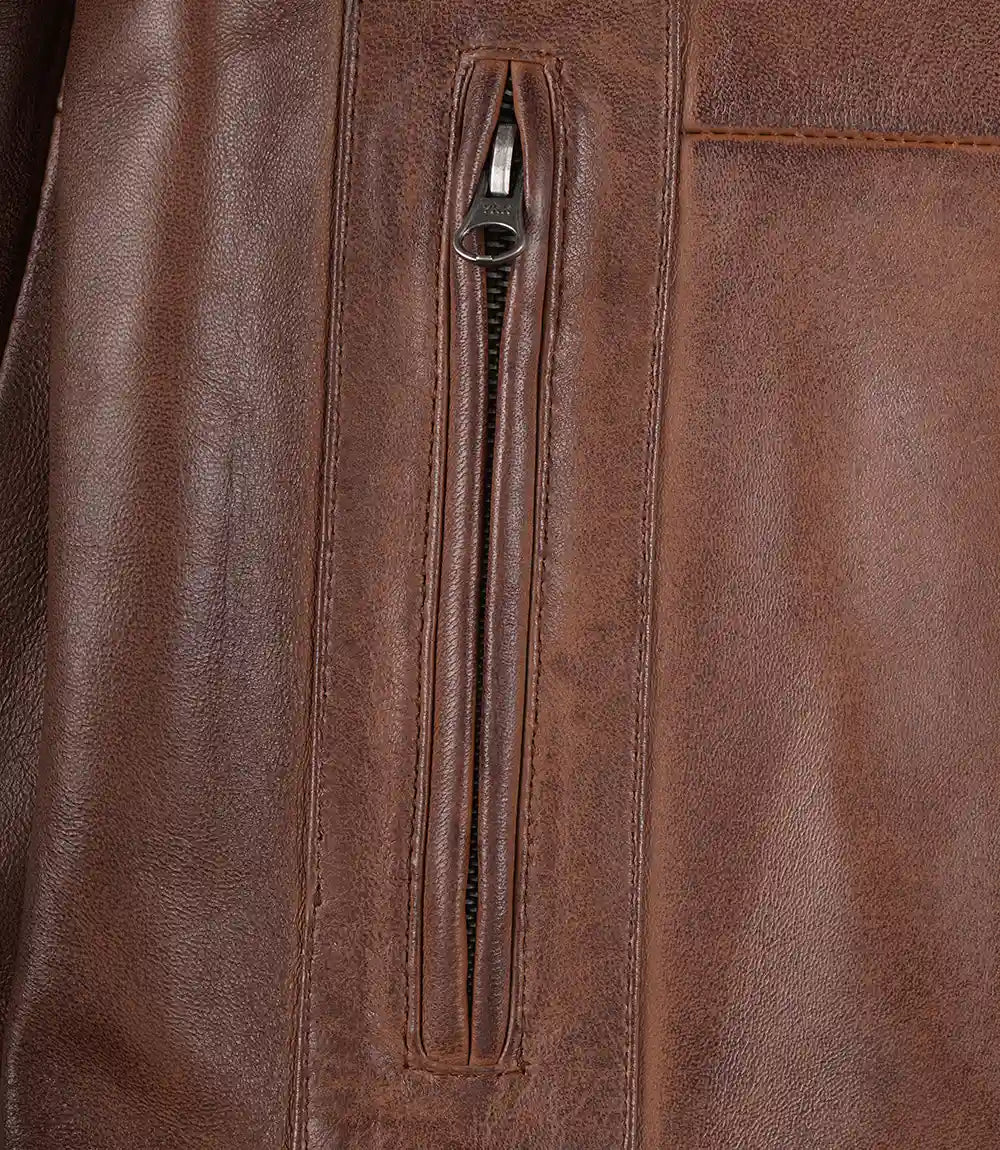Men's Vintage Cognac Leather Car Coat