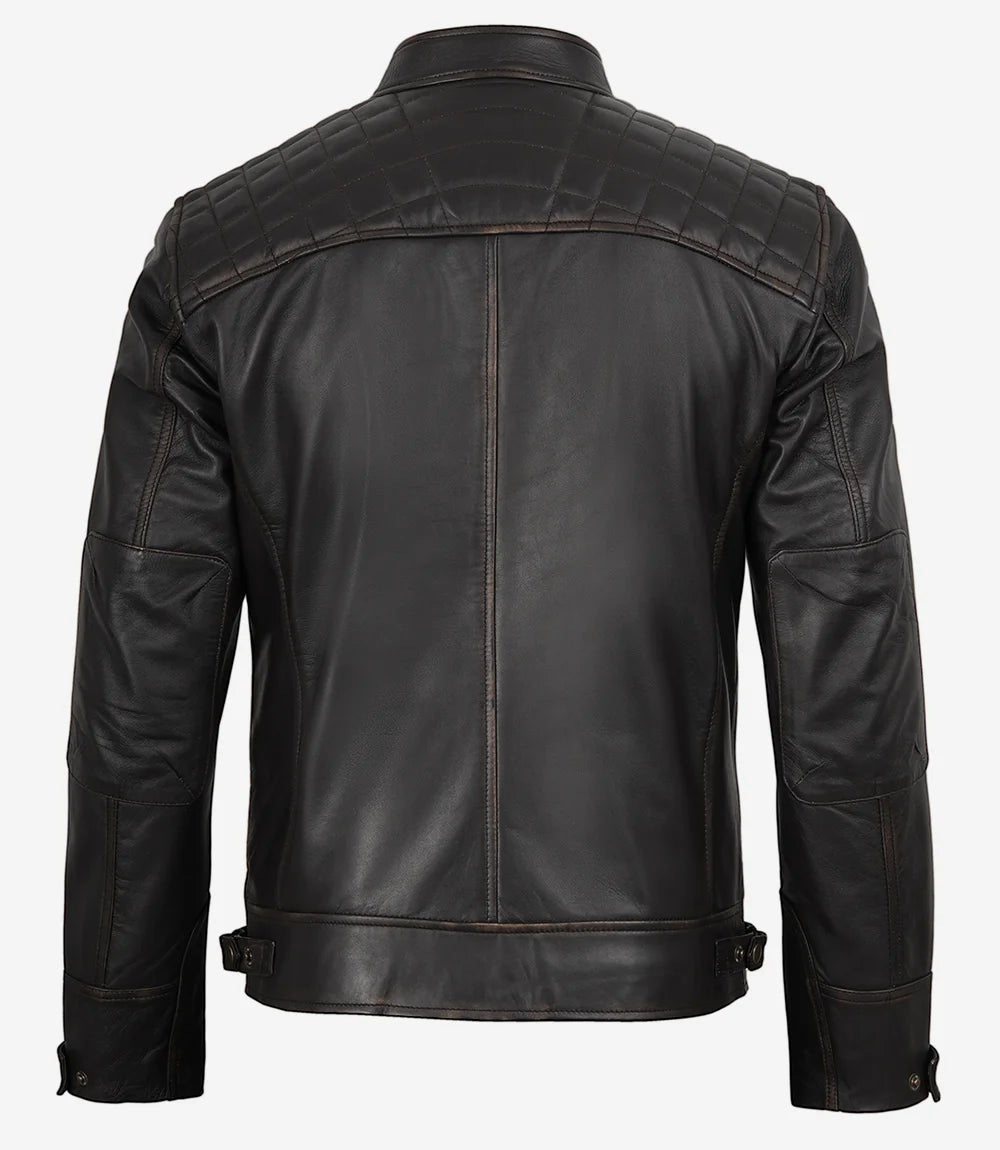 Men's Vintage Dark Brown Cafe Racer Leather Jacket