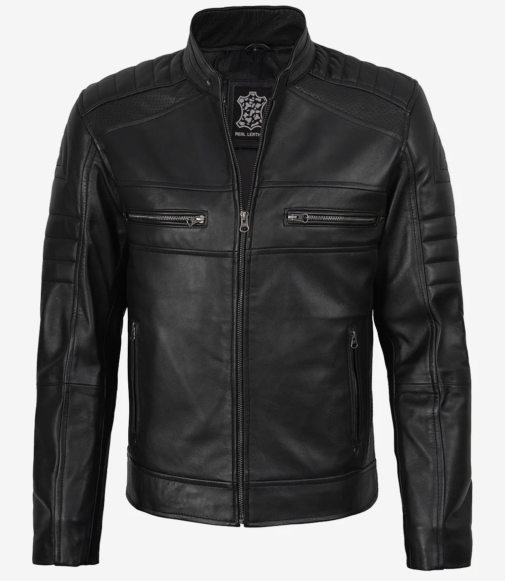 Men’s Black Lambskin Leather Cafe Racer Jacket