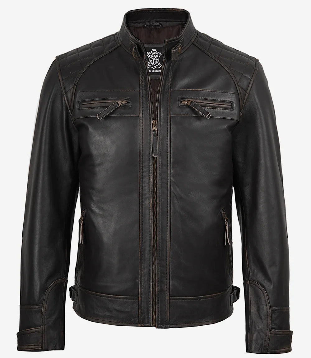 Men's Vintage Dark Brown Cafe Racer Leather Jacket