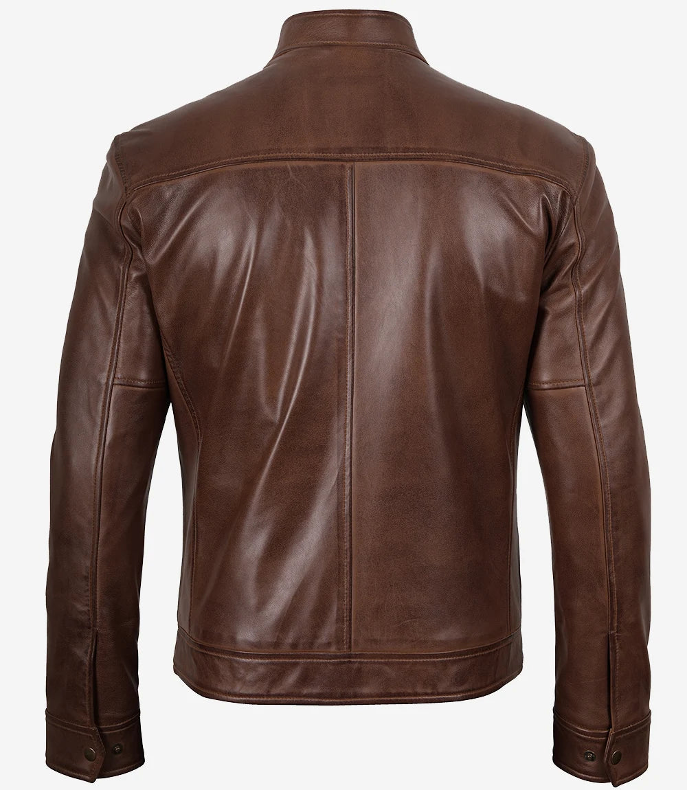 Arya Men's Cognac Brown Real Leather Biker Jacket