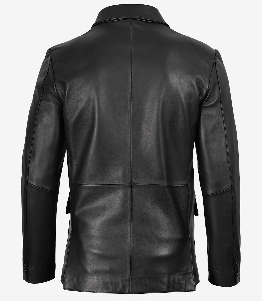 Arya Men's Black Three Button Leather Blazer