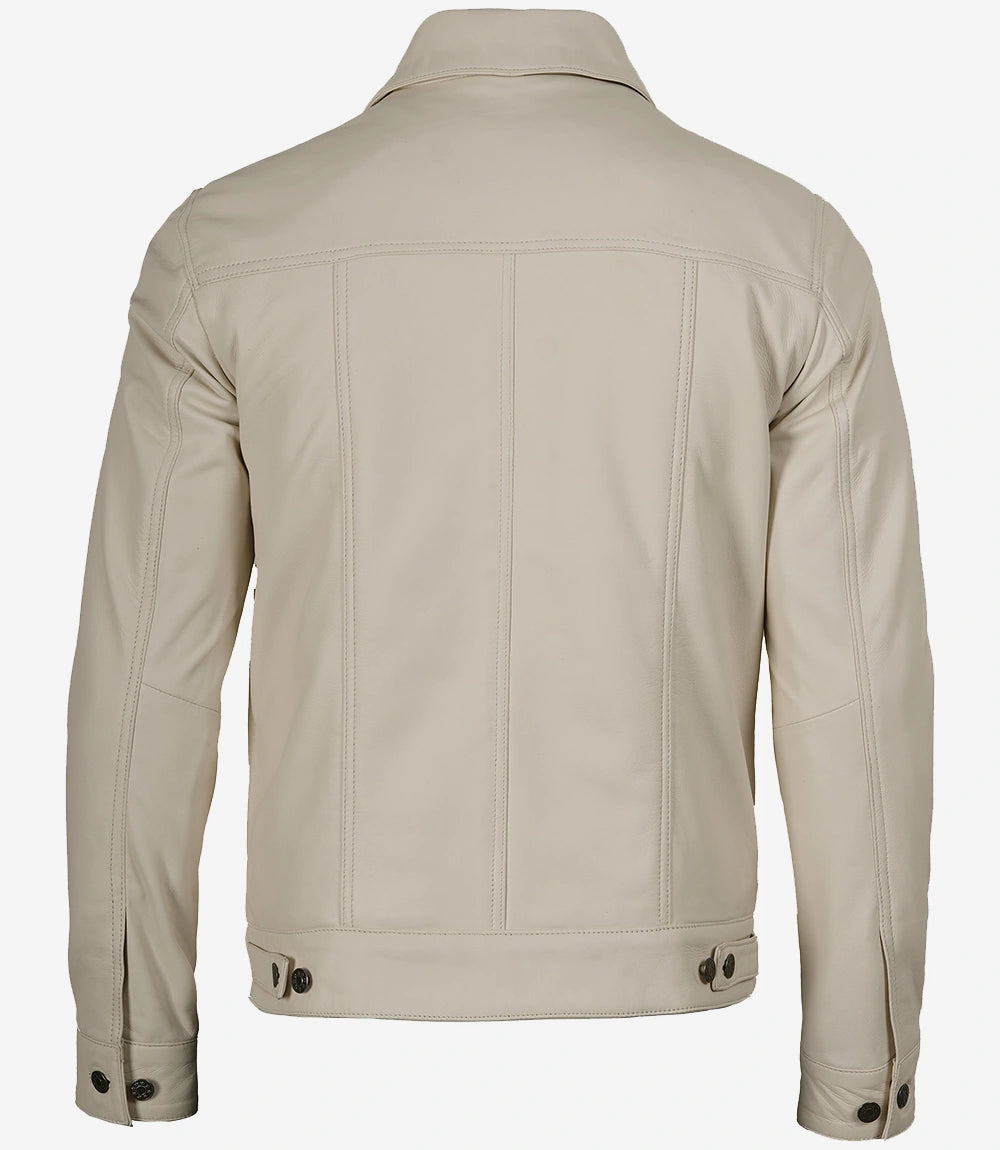 Arya Men's Off White Real Leather Jacket