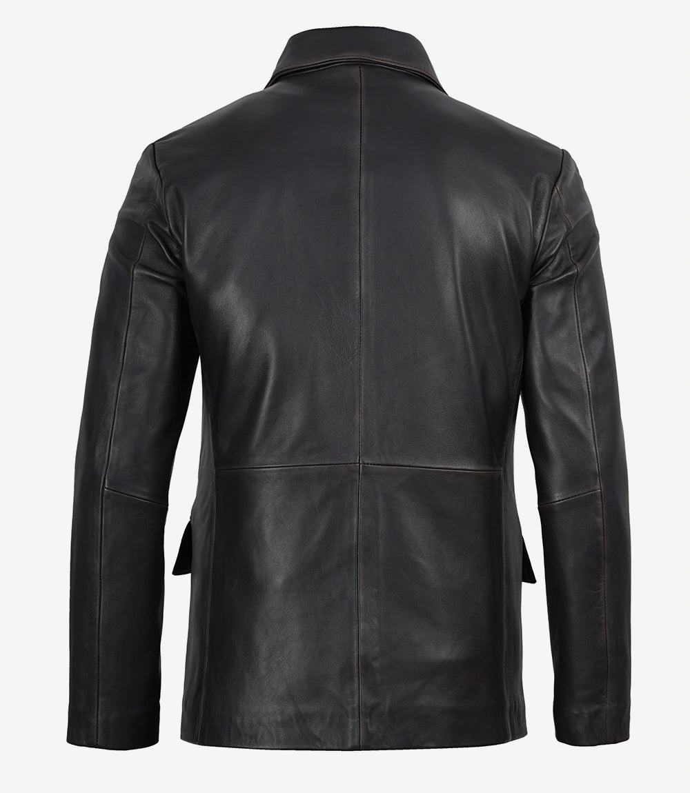 Men's Vintage Dark Brown Rub-Off Real Leather Blazer
