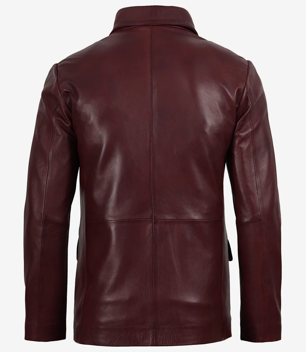 Men's Real Lambskin Burgundy Wax Leather Blazer