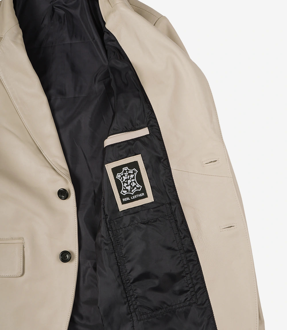 Men's Beige Real Leather Blazer Jacket
