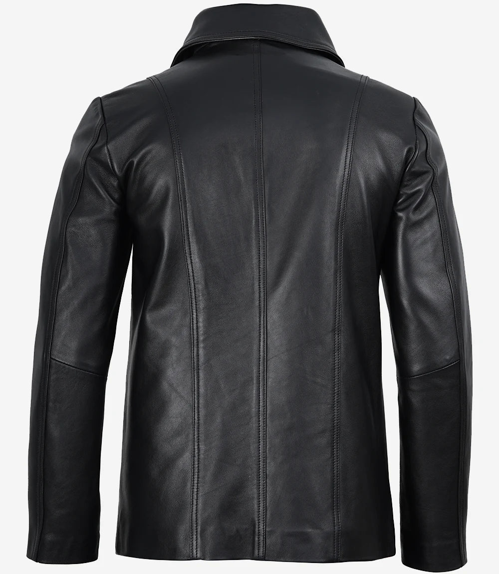 Men's Two Button Black Leather Blazer