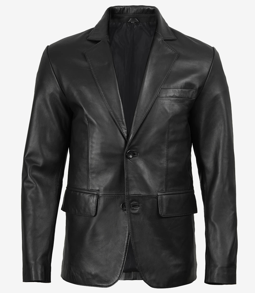 Arya — Men's Black Two-Button Leather Blazer