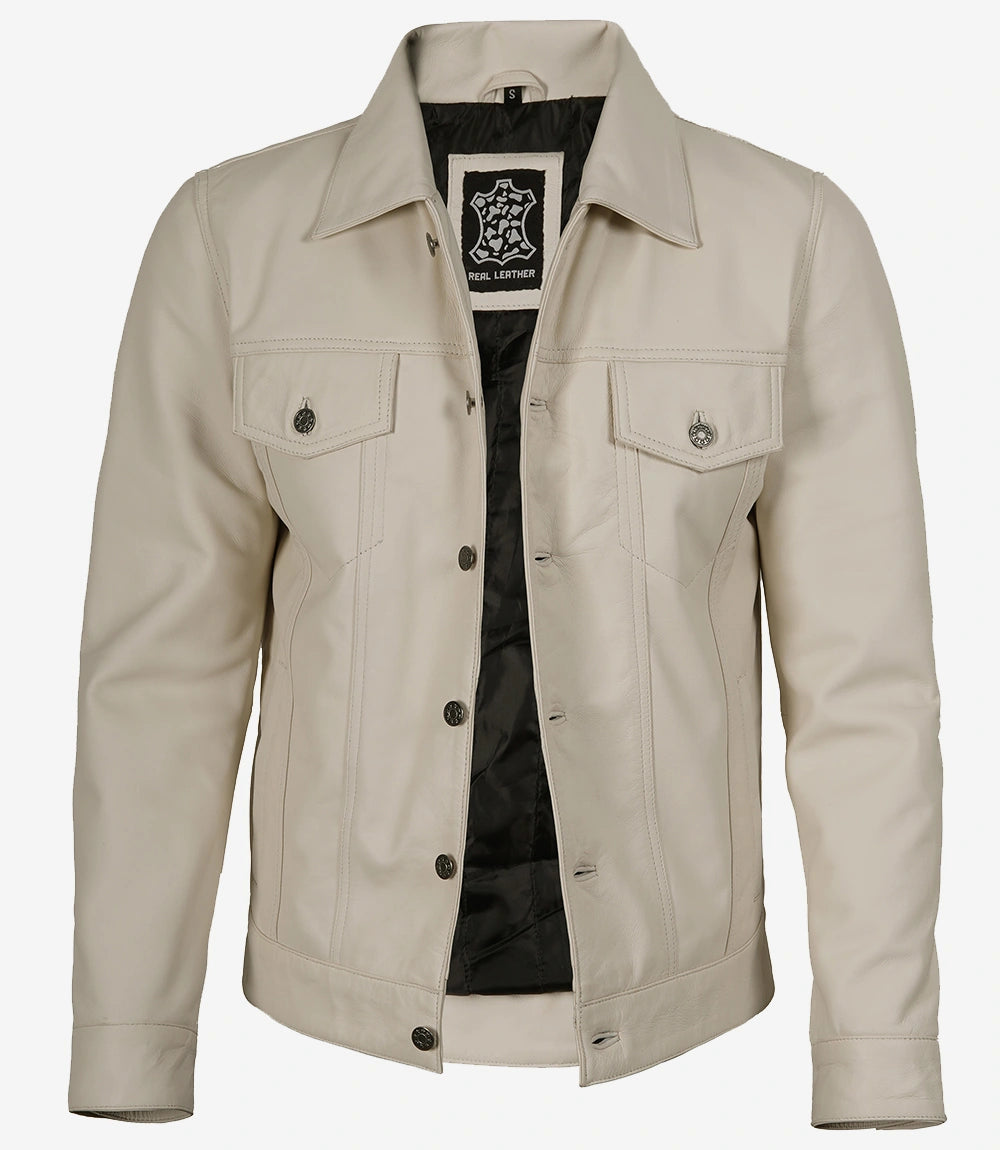 Arya Men's Off White Real Leather Jacket
