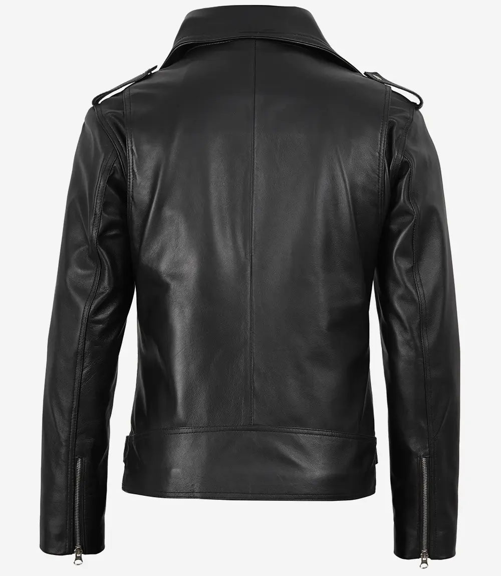 Men's Black Belted Biker Leather Jacket