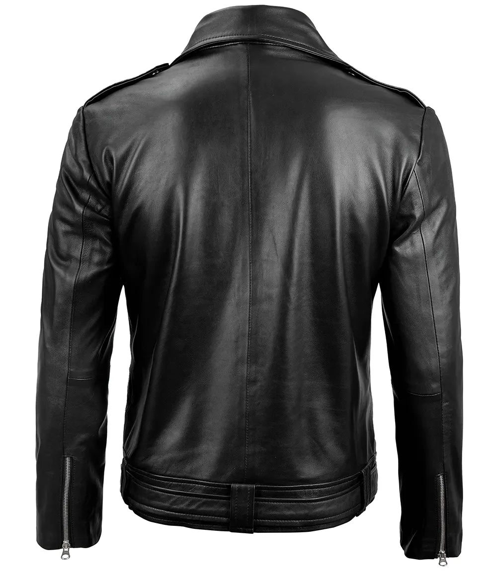 Men's Black Leather Biker Style Jacket