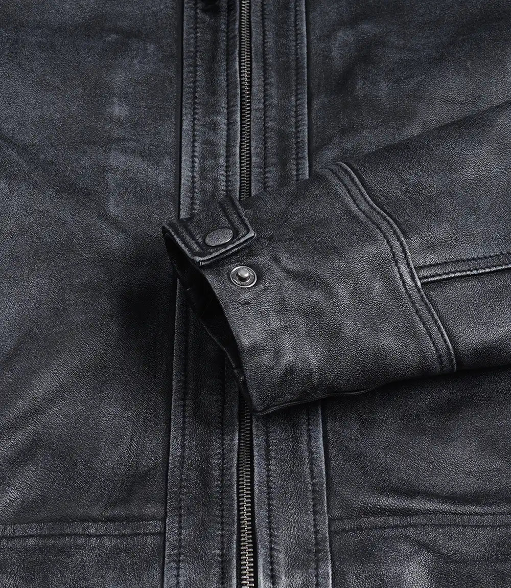 Arya Men's Black Distressed Washed Leather Biker Jacket