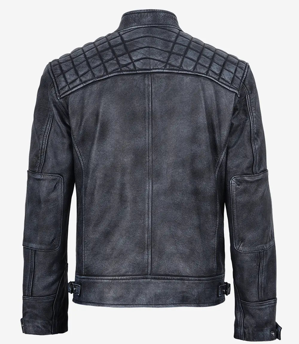 Arya Men's Black Distressed Washed Leather Biker Jacket