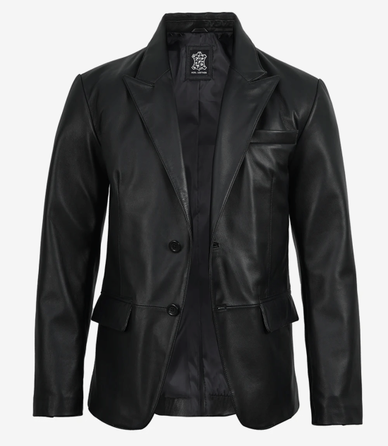Men's Black Real Lambskin Leather Blazer – Peak Lapel Tailored Fit