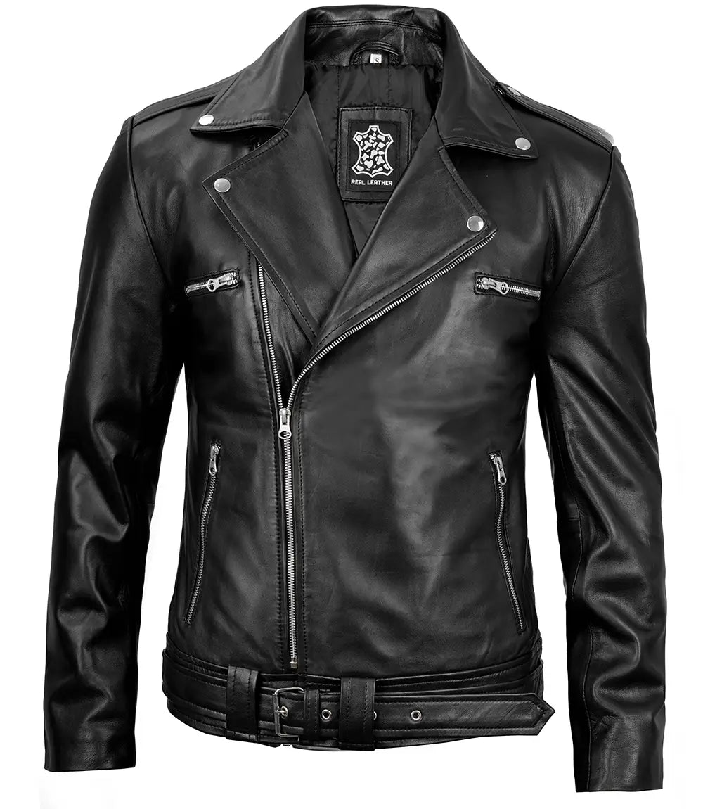 Men's Black Leather Biker Style Jacket