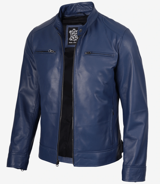 Men's Dodge Blue Cafe Racer Leather Jacket