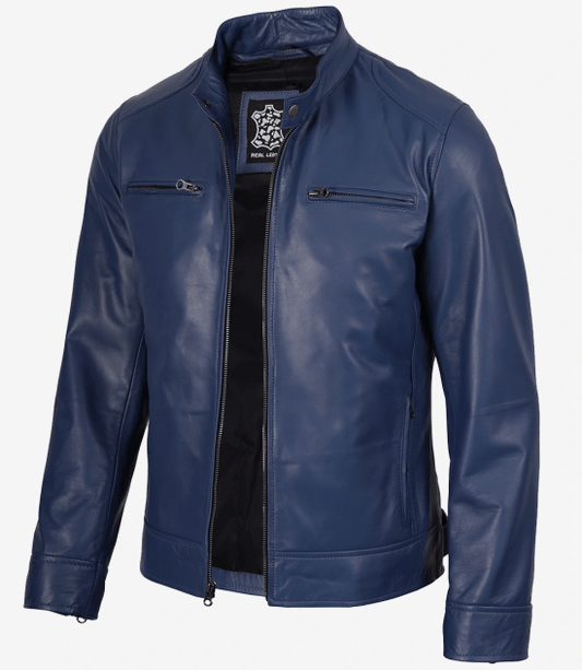 Men's Dodge Blue Cafe Racer Leather Jacket