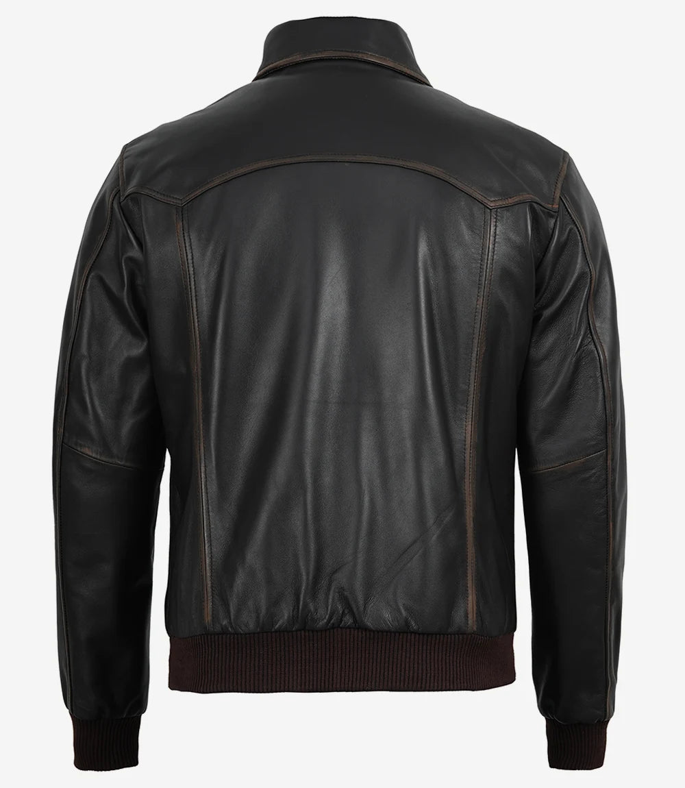 Men's Dark Brown Bomber Lambskin Leather Jacket