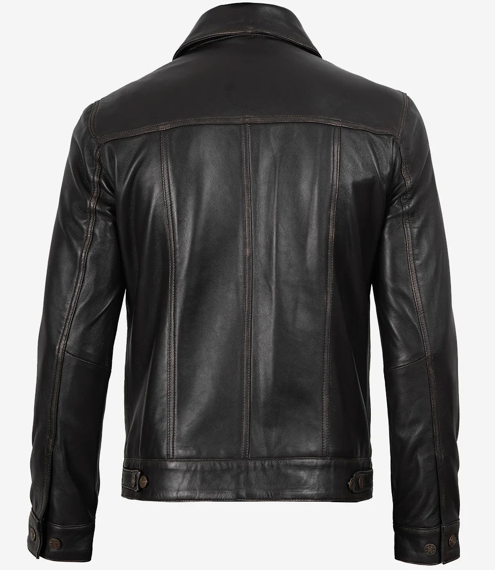 Men's Dark Brown Trucker Leather Jacket