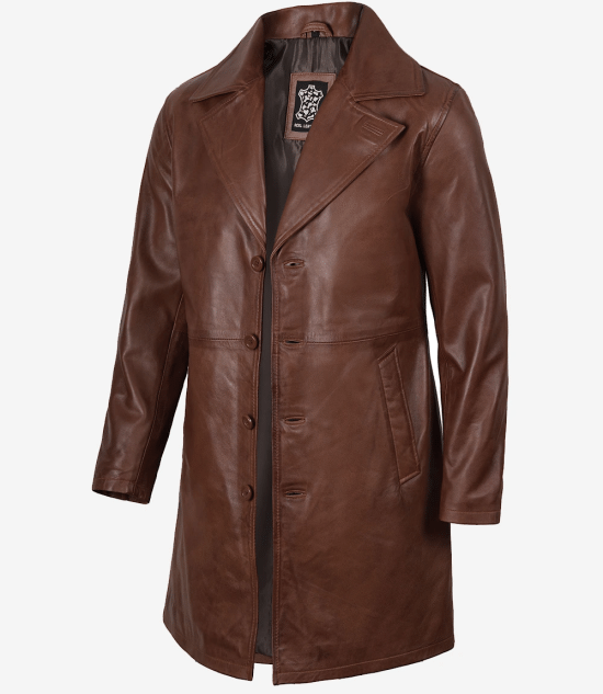 Men's Cognac Brown Real Leather Car Coat
