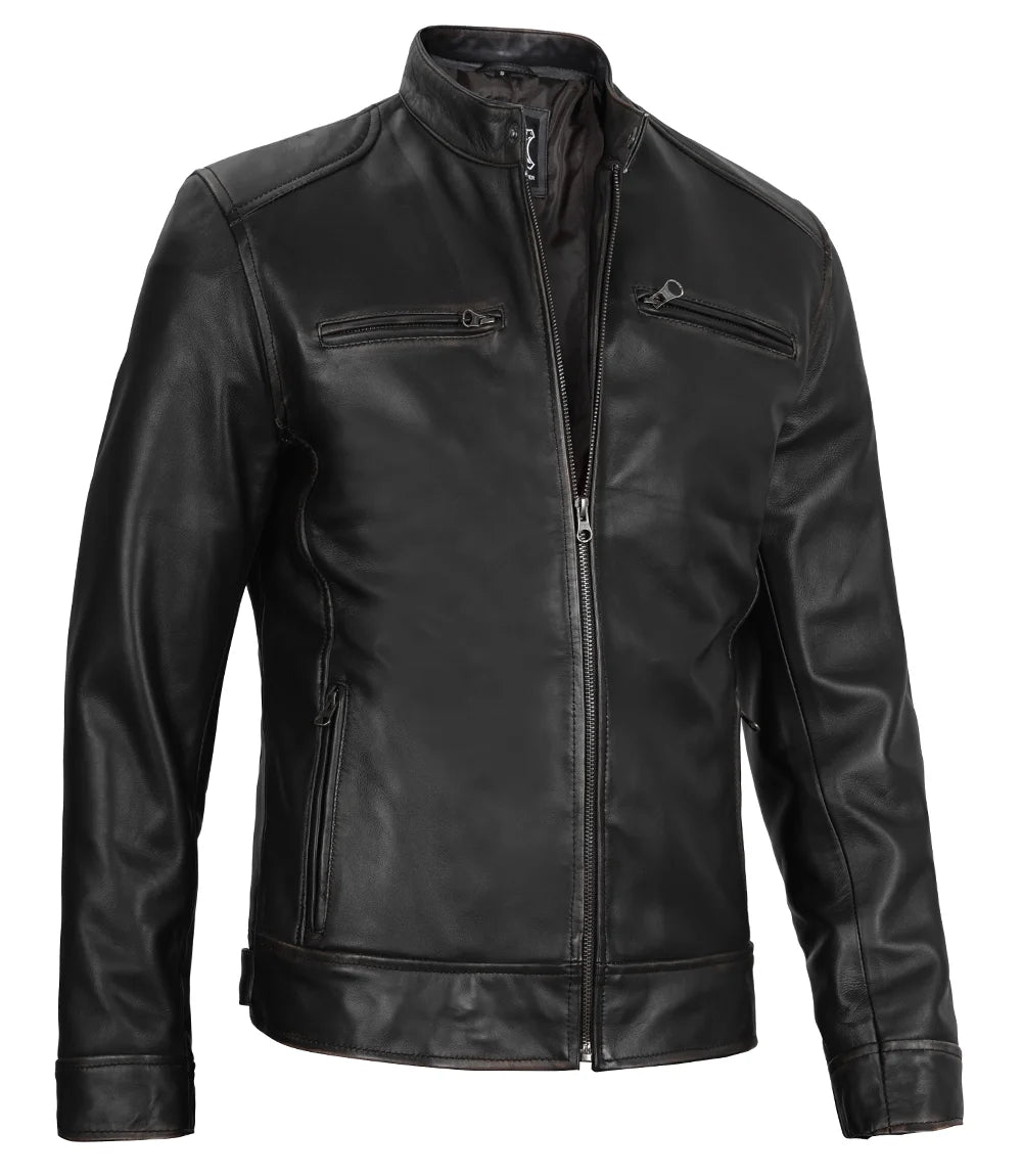 Arya — Men's Black Lambskin Cafe Racer Jacket