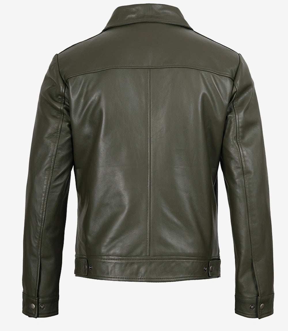 Men's Harrington Olive Green Leather Jacket