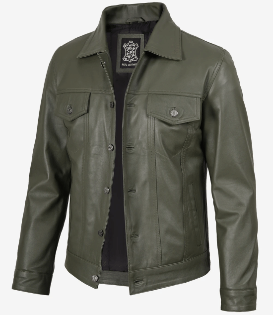 Men's Olive Green Real Trucker Leather Jacket