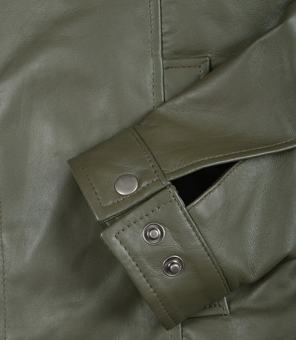 Men's Harrington Olive Green Leather Jacket