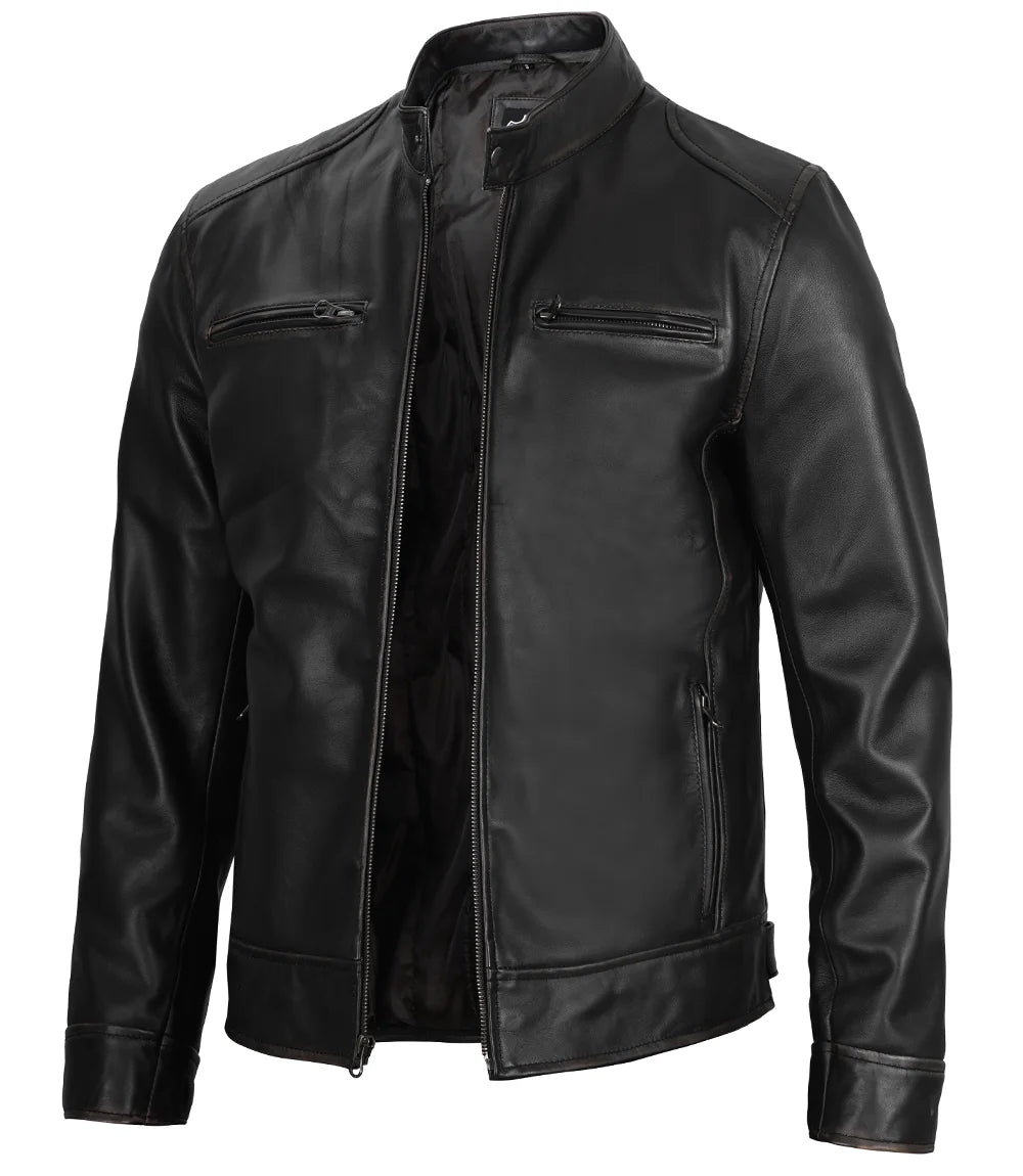 Arya — Men's Black Lambskin Cafe Racer Jacket