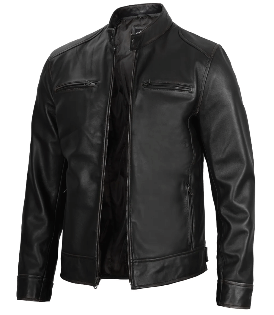 Arya — Men's Black Lambskin Cafe Racer Jacket