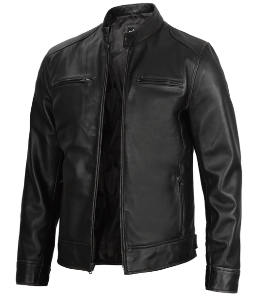 Arya — Men's Black Lambskin Cafe Racer Jacket